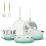 JEETEE Pots and Pan Set Nonstick, Ceramic Cookware Sets 16 Pcs, Healthy Non Stick Cookware Set, Non-Toxic Induction Pots and Pans Kitchen Cooking Set, PFOS & PFOA Free, Green Gradient