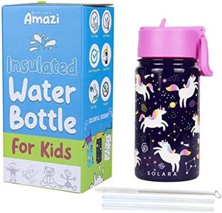 Solara Stainless Steel Thermal Insulated Water Bottle for Kids | Boys and Girls Leak Proof Hot and Cold Straw Sipper Bottle for School Travel Home | Unicorn Print - 450 ml