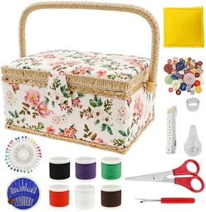 RdjEokf Vintage Sewing Basket, Handmade Sewing Basket Kit, Craft Hobby Storage Box, for Needles, Thread, Tape Measure, Thimbles and Other Supplies Storage