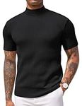 COOFANDY Men's Mock Turtleneck Sweater Short Sleeve Casual Basic T-Shirts Ribbed Knit Pullover Solid Tee, Black, Small