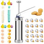 IOMDRWU Upgraded Cookie Press Gun, Stainless Steel Cookies Press Kit With 20 Discs 4 Tips, Food-Grade Baking Machine for DIY Christmas Cookies Maker, Cake Decorating And Holiday Parties