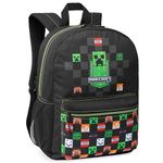 Minecraft Kids School Backpack with Zipped Front Pocket for Sports, Gym, Travel - Gamer Gifts (Black)