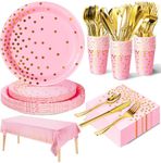 Nkaiso Party Tableware 141 Pieces Rose Gold Kids Birthday Party Plates Party Supplies Set Includes Paper Plates Napkins Cutlery for Party Decorations -20 Guests