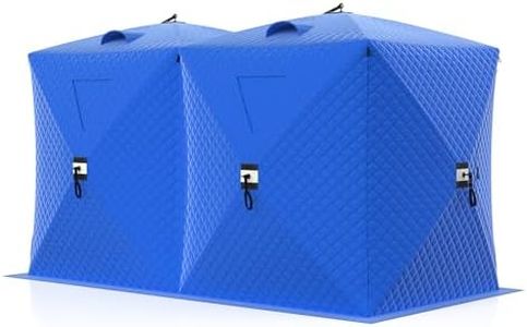 Pop-Up Ice Fishing Tent for 6-8 Persons | Windproof & Warm Winter Shelter with Insulated Oxford Fabric | Portable Hub-Style Design Includes 12 Anchors,Stove Jack,Ropes & Carry Bag,Blue