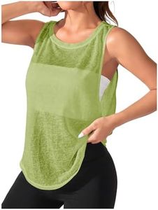 OYOANGLE Women's Sheer Sleeveless Crew Neck Sports Tank Top Sleeveless Athletic Workout Shirts Lime Green X-Large