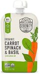 Serenity Kids 6+ Months USDA Organic Veggie Puree Baby Food Pouches | No Sugary Fruits or Added Sugar | Allergen Free | 3.5 Ounce BPA-Free Pouch | Carrot Spinach & Basil | 6 Count