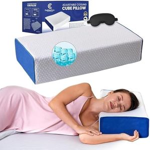 Cube Pillow for Side Sleepers – Adjustable Height 4–5" – Cooling Memory Foam – Cervical Pillow for Neck & Shoulder Pain Relief – Rectangular Pillow with Washable Ventilated Cover & Sleeping Mask