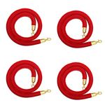 4 pcs Red Velvet Stanchion Rope Barrier Golden Hook for Red Carpet Filmroom Wedding (1.5 m Long) Bulk