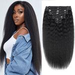 Brazilian Virgin Kinky Straight Clip in Hair Extensions 8Pcs/lot 120g With 18 Clips Yaki Straight Clip in Hair Extension Real Human Hair Natural Black Color For Black Women (22Inch/new)