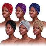 PHOGARY 6 Packs Turbans for Women, Pre Tied Knot Hair Warps Beanie Hat Bonnet Pleated Turban Cap Soft Cotton HairWarp for Women Sleep Chemo Cancer Cap, 6 Color