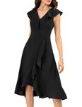 Meetjen Women's Cocktail Dresses A Line Ruffle Split Hem Modest Church Dress Semi-Formal Wedding Guest Dress Black M