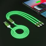 3-in-1 Multi USB Universal Flowing LED Light Up Phone Charge Cable， Lightning+Type C+Micro USB Glowing Charger Connector Cord for iPhone 14/13/12 Pro Max/XR/XS/8 7/SE,iPad/LG/Samsung/Pixel(4FT Green)