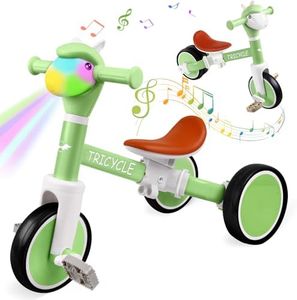 Tricycle for Toddlers 1-3 Year Olds, Toddler Balance Bike for Boys Girls 2-4, Toddler Tricycle with Light & Music Front, Kids Bicycle with Removable Pedal, Birthday Gifts for 1 2 3 4 5 Year Kids