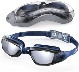 Aegend Swim Goggles, Swimming Goggles No Leaking Full Protection Adult Men Women Youth, Black With Blue Strap