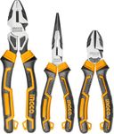 INGCO 3Pcs Plier Set High Leverage Hand Tools Pliers Tool Set 9.5" Combination Pliers 7" Diagonal Cutting Pliers 8" Long Needle Nose Pliers Wire Cutters HKHLPS2832