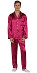 YIMANIE Mens Satin Pajamas Set Classic Sleepwear Loungewear Wine Red