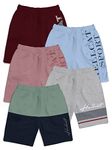 HELLCAT Pack of 5 Trendy Typographic Printed Mid Rise Shorts for Boys - Sea Green/Grey Melange/Pink/Sky Blue /Burgundy_13-14 Years