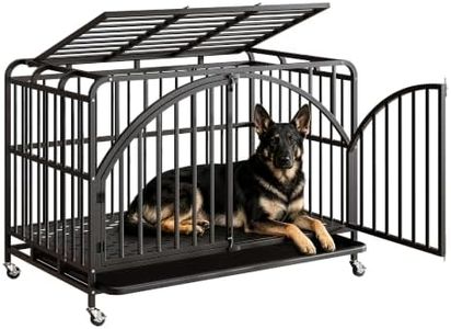 Heavy Duty Metal Dog Crate, 48" Indestructible Dog Kennel for High Anxiety Dogs, with Lockable Caster Wheels & Removable Tray, Dog Cage for XL Dogs