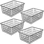 ZRAZ Kitchen Wire Baskets Farmhouse Decor Metal Food Storage Organizer, Household Refrigerator Bin with Built-in Handles for Cabinets, Pantry, Bathroom, Laundry Room, Garage,Set of 4 (Black)