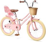 Glaf Toddler Girls Bike for Kids Age 2-12 Years Old 12 14 16 20 Inch Girls Bike with Training Wheels and Doll Seat Kids Bicycle with Basket Adjustable Seat (20 Inch with Kickstand, Pink Brown)