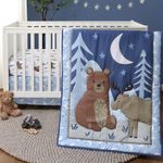 The Peanutshell Crib Bedding Set for Boys, Woodland Nursery Decor, Bear Moose Mountain Celestial Baby Bedding, Blue Crib Comforter, Fitted Crib Sheet, Crib Skirt