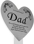 Dad Memorial Grave Marker Plaque with Engraved Poetry for Father “In Loving Memory of Dad”, Cemetery Ground Stake Sign Decoration, Heart, Silver Plaque, Clear Stake