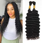 Ainimiu 18inch Human Braiding Hair 2 Bundle 100g Deep Wave Bulk Human Hair for Braiding Bulk Curly Human Hair for Boho Braids Human Hair Extensions Natural Color