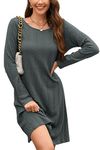 STYLEWORD 2024 Women Fall Sweater Dress Long Sleeve Knitted Loose Pullover Casual Winter Dresses Fall Clothes(Dark Gray-3157,XXL)