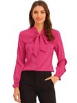 Allegra K Women's Elegant Bow Tie Neck Blouse Ruffle Long Sleeve Work Chiffon Shirt Top Hot Pink Medium