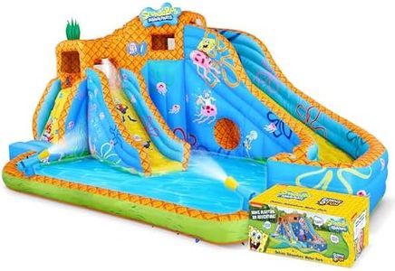 SUNNY & FUN Spongebob Deluxe Adventure Inflatable Water Slide Park - Heavy-Duty for Outdoor Fun - Climbing Wall, 2 Slides & Splash Pool - Inflate with Included Air Pump & Carrying Case