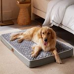 WNPETHOME ​Orthopedic Dog Bed for Large Medium Dogs, Large Dog Crate Bed with Egg Foam Crate Pet Bed with Soft Rose Plush Waterproof Dog Bed Cover for Washable Removable（36 x 27 x 3 inch Grey）