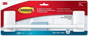 Command BATH42-ESF, Bath Plastic Hand Towel Bar, 1 Hand Towel Bar, 4 Large Water-Resistant Strips White