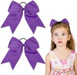 Purple Cheer Bows for Cheerleaders 8 Inch Jumbo Purple Bows for Girls Hair, Big Cheerleading Hair Bows with Ponytail Holder, Softball Bows, Large Hair Bows for Halloween Christmas Birthday Costumes