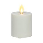 Luminara Outdoor Moving Flame Votive Realistic LED Candle (2"x3.2"), IPX4 Flat Smooth Matte Plastic Finish, Battery Operated (2 AAA) 100 Hr Runtime, Timer, Remote Ready - Pearl Ivory