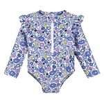 Gerber Baby Girls' Toddler Long Sleeve One Piece Rashguard Swimsuit, Purple Floral Shell, 0-3 Months