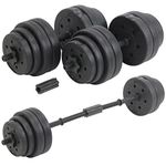 DTX Fitness 30Kg Adjustable Weight Lifting Dumbbell Barbell Bar and Weights Set - Black