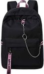 El-fmly Fashion Water Resistant Backpack for Travel Lightweight School Bookbags with Cute Letters Strap for Teenage Girls & Children (Black+Pink)