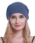 osvyo Cotton Chemo Hats Soft Caps Cancer Headwear for Women Hair Loss Sealed Packaging, Blue/Grey, One Size Fits All