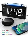 ROCAM Extra Loud Alarm Clock, Bedside Vibrating Alarm for Heavy Sleepers/Deaf/Hearing Impaired, Digital Clock 7 Color Night Light/DST/SNOOZE/Dimmer/2 USB Ports/Battery Backup-White