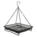 JOSANLO Ground and Hanging Bird Feeder Tray - Can Mount on Patio Handrail - Sturdy Black Metal Mesh Tray - for Wild Bird Seed Feeding - Complete with 2 Re-usable Nylon Ties