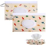 Yolev 2-Pack Baby Wipes Dispenser, 24 cm *13.5 cm Portable Wipes Dispenser, Reusable Wet Wipe Pouch for Daily Outings and Travel (Small Cars, Small Dinosaurs)