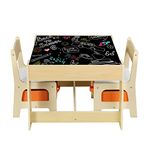 WOLTU Set of 3, Children’s Table with 2 Chairs, Wooden Kids' Table and Chair Set for Preschoolers, Nursery, Boys and Girls, Play Table Chair Set, Natural Wood Colour