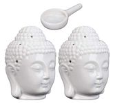 Ruilasago Buddha Head Candle Oil Burner, Ceramic Translucent Statue Hollow Essential Oil Burner Aromatherapy Diffuser Furnace Tealight Candle Holders for Yoga Meditation Room Home Decor (2*White)