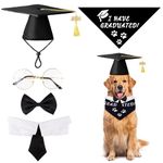 Byhoo 5PCS Dog Graduation Cap and Gown Outfit with Dog Graduation Cap, Tie, Bow Tie, Gold-Rimmed Glasses and Bandana for Your Furry Friend, Dog Cap and Gown Graduation of 2024 Graduate Gift