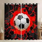 Loussiesd Football Curtain for Bedroom Living Room Kids Sports Darkening Drapes Women Men Red Black Soccer Ball Window Curtains Ball Game Window Treatments W46*L54