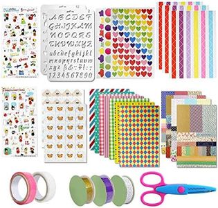YXHZVON 49 Piezas de Accesorios para Álbumes de Recortes, Esquina de Fotos Cinta Adhesiva Colorida Plantilla de Dibujo Tijeras Accesorios de Artesanía para Bricolaje Diseño de Álbumes de Fotos