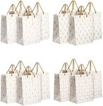 Sparkle and Bash 16-Pack Medium White and Gold Gift Bags with Handles & Tags for Weddings Baby Bridal Showers Birthday Party Favors, 4 Geometric Foil Designs (8 x 10 x 4.5 Inch)