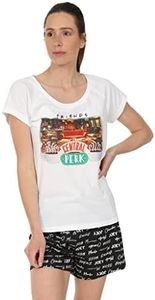 FRIENDS Ladies Central Perk Short Pyjamas for Cafe TV Show Black White, White, 22-24