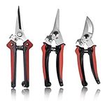 3 Pack Pruning Shears Set, Stainless Steel Pruning Scissors, Garden Tools Scissors Kit for Flowers and Small Garden, Pruner Shears Garden Cutter Clippers with Safety Lock, Shock-Absorbent Spring