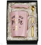 Gifts for Mom - Worlds Best Mom Mug - Mom Birthday Gifts from Daughter Son - Birthday Mothers Day Gifts Ideas for Mom, New Mom, Wife, Mother - Ceramic Marble Coffee Mug Gift Printed Gold 14oz Pink